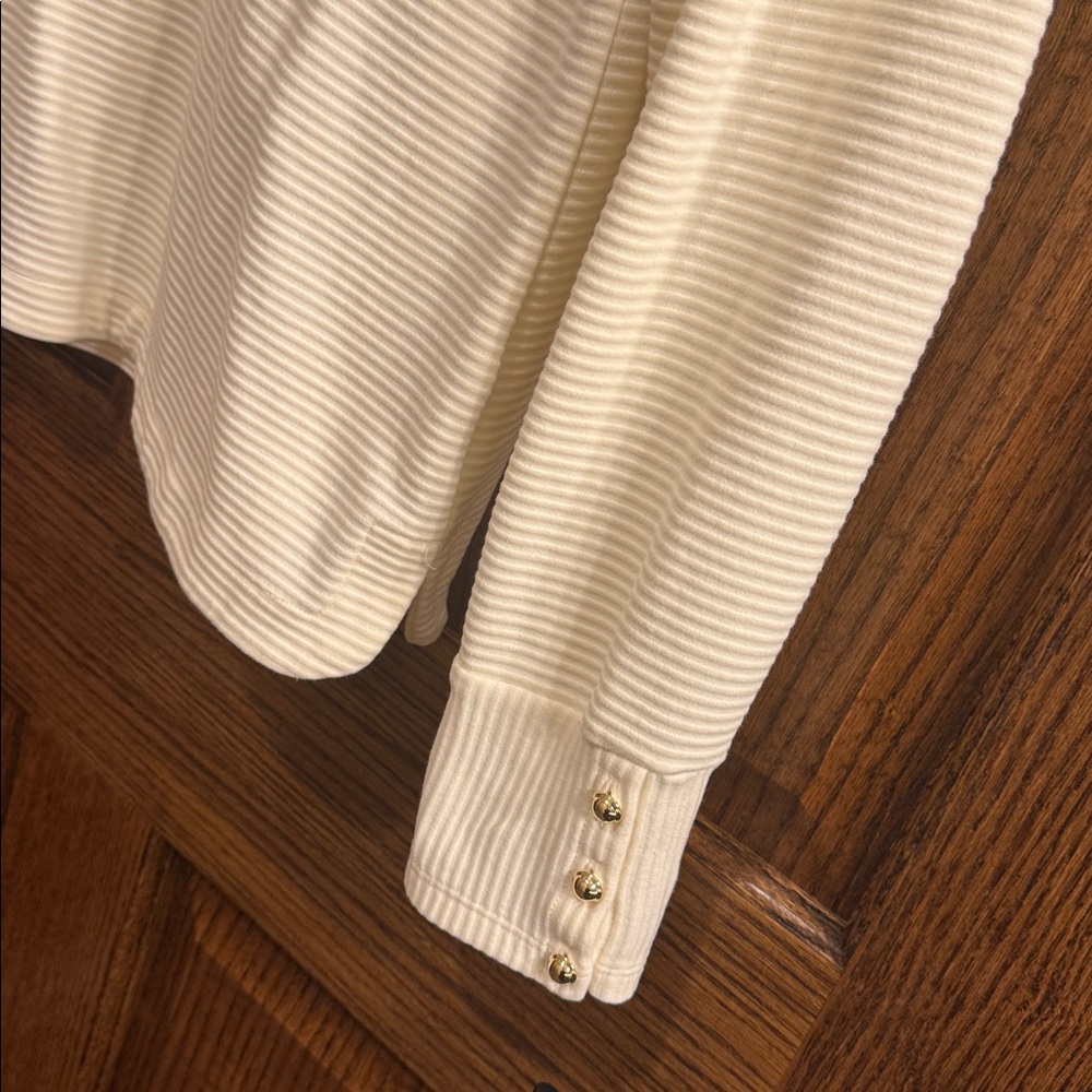 Talbots Ivory Ribbed Collared Pullover Top Medium - Picture 3 of 4